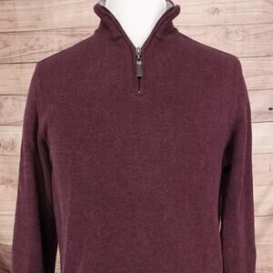 Tasso Elba Sweater Mens Medium Burgundy Quarter Zip Mock Neck Pullover Cotton